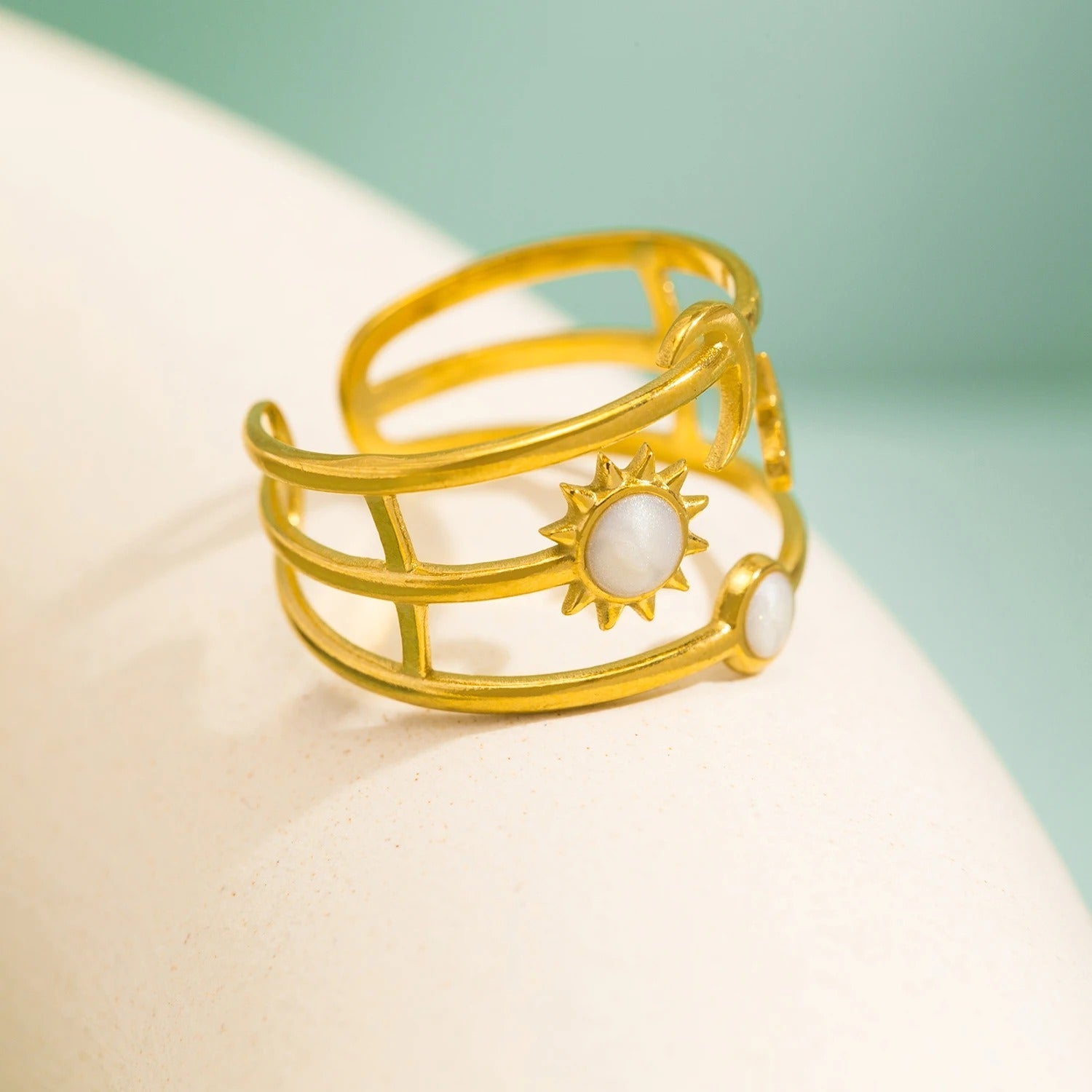 Vintage Sun & Moon Gold Adjustable Ring-EllyBoutique