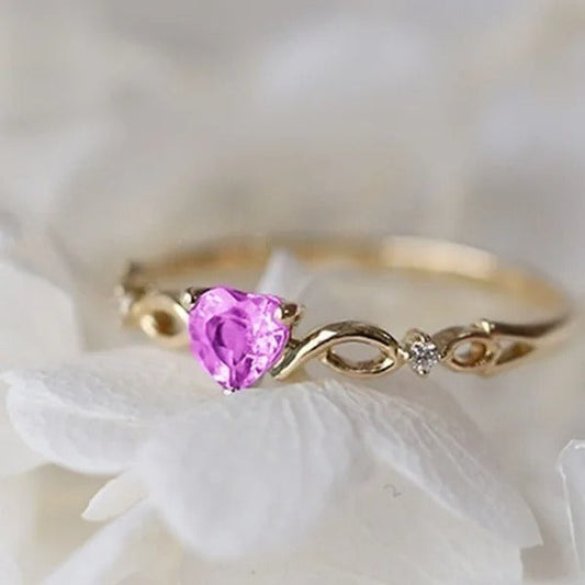 Vintage Gold & Pink Heart-Shaped Gem Ring-EllyBoutique