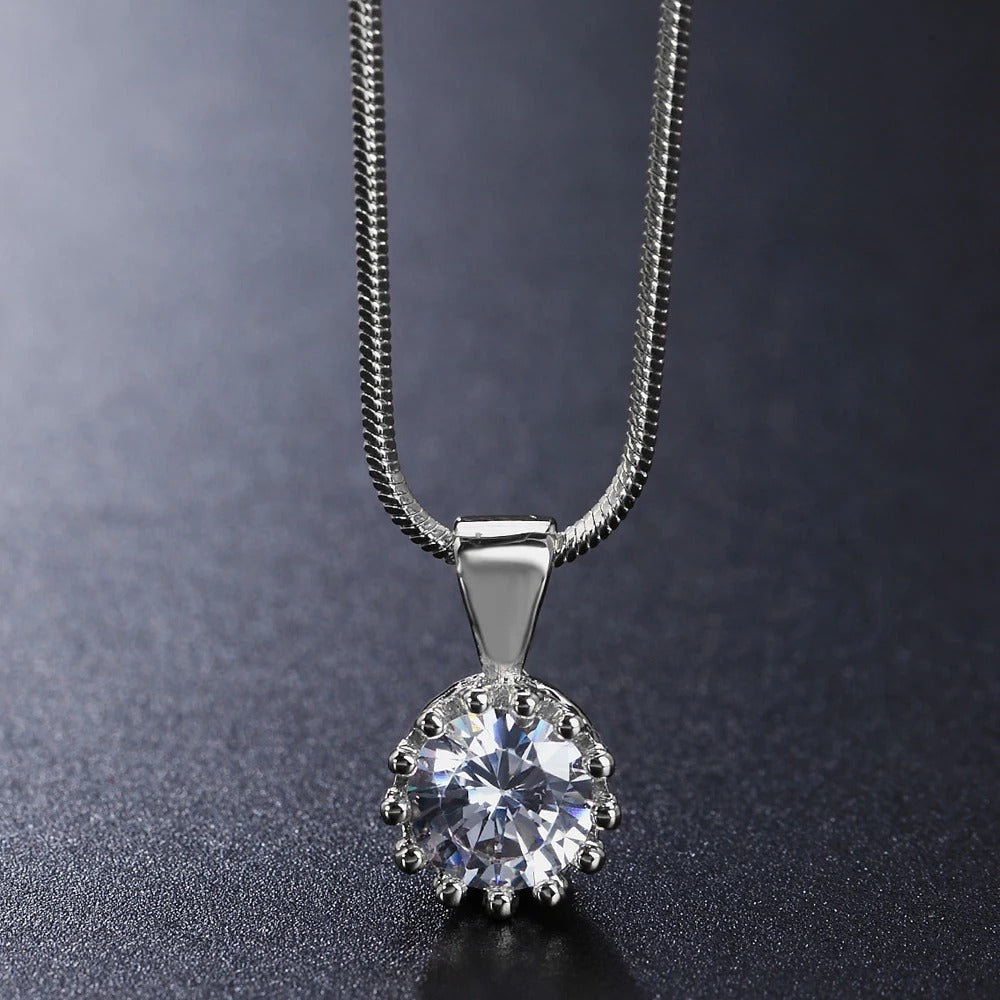 Timeless Silver Chain Sparkling Round Gem Pendant Necklace-EllyBoutique