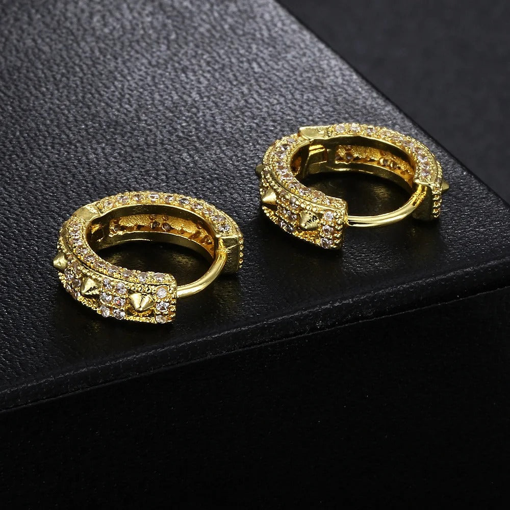Vintage Gold Crystal Hoop Earrings-EllyBoutique