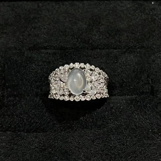 Classic Vintage Silver Moonstone Halo Ring-EllyBoutique