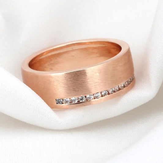 Rose Gold Horizontal Crystal & Matte Textured Ring-EllyBoutique