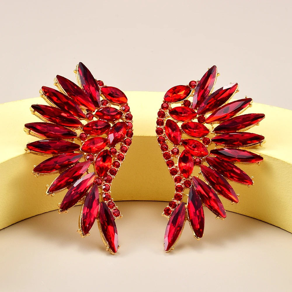 Gold Vintage Red Winged Gemstone Earrings-EllyBoutique