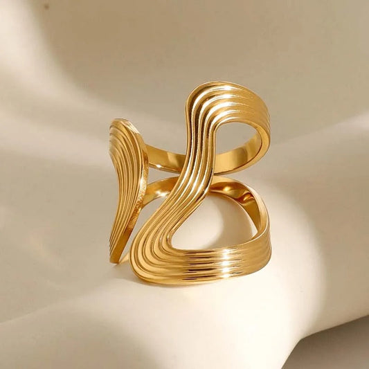 Gold Wavy Design Unique Adjustable Ring-EllyBoutique