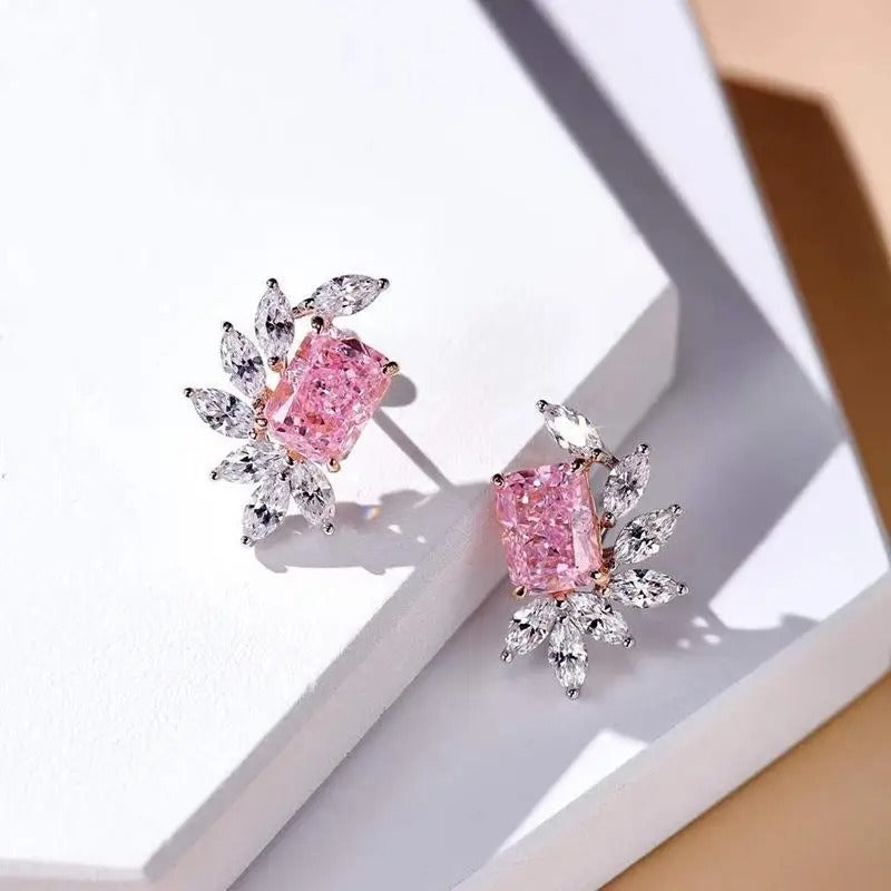 Pink & White Gemstone Floral Earrings-EllyBoutique