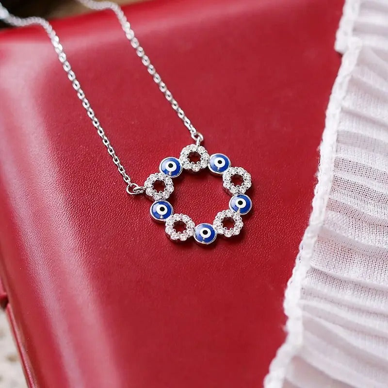 Vintage Silver Blue & White Crystal Necklace-EllyBoutique