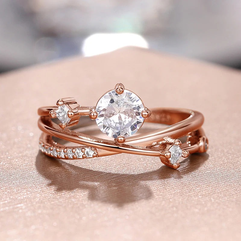 Vintage Rose Gold Round Stone Ring-EllyBoutique