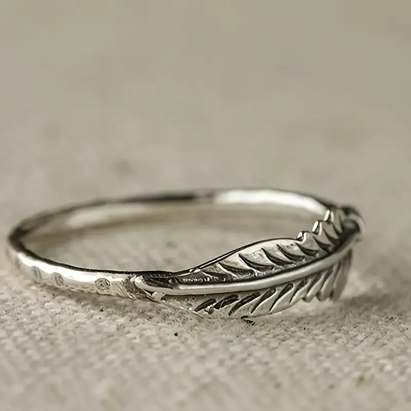 Vintage Silver Feather Ring-EllyBoutique