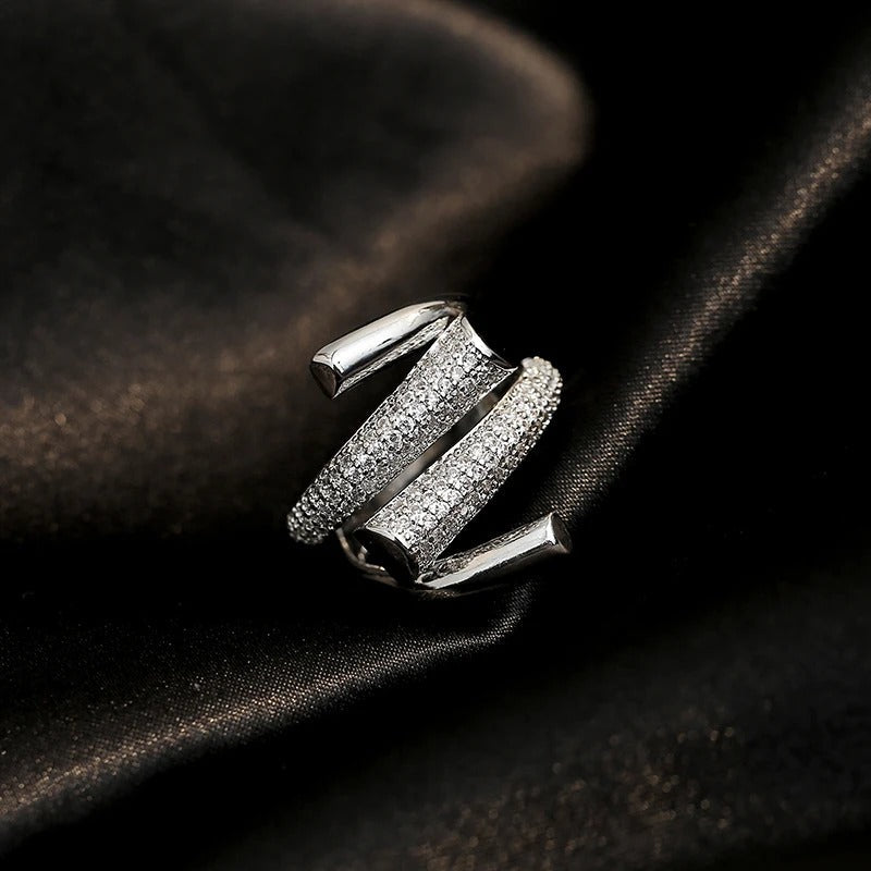 Vintage Silver Spiral Crystal Adjustable Ring-EllyBoutique