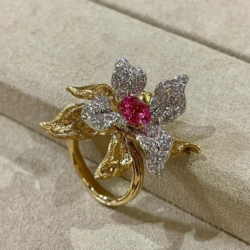 Classic Vintage Gold & Silver Ruby Adjustable Ring-EllyBoutique