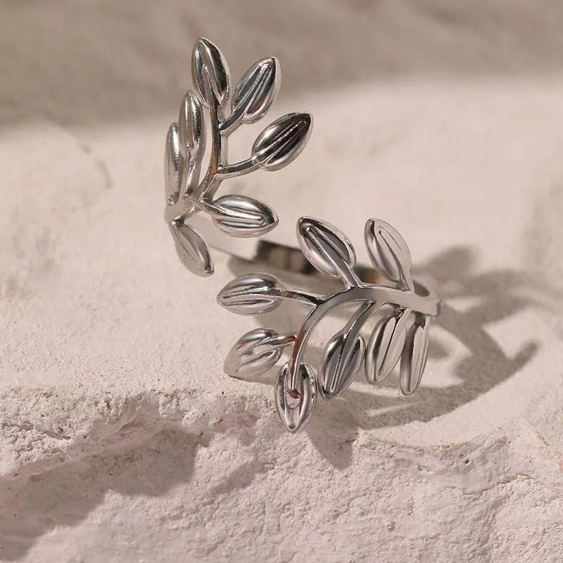 Silver Leaf & Vine Pattern Adjustable Ring-EllyBoutique