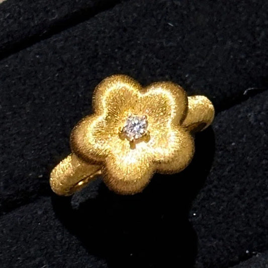Vintage Gold Floral Diamond Center Adjustable Ring-EllyBoutique