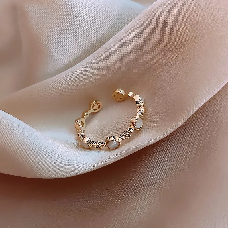 Classic Round Gold & Crystal Adjustable Ring-EllyBoutique