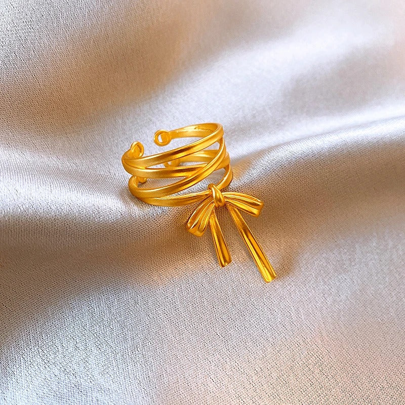Vintage Gold Ribbon Bow Open Ring-EllyBoutique