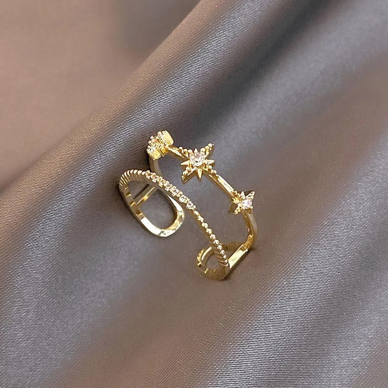 Vintage Gold Sparkling Star Adjustable Ring-EllyBoutique