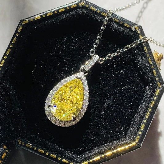 Silver Yellow & White Crystal Necklace-EllyBoutique