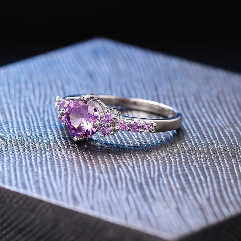 Silver Violet Center Gem & Side Sparkling Ring-EllyBoutique