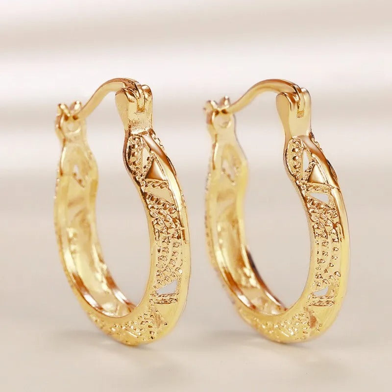 Vintage Gold Etched Pattern Earrings-EllyBoutique