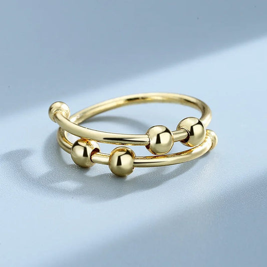 Vintage Gold Beaded Double Loop Adjustable Ring-EllyBoutique
