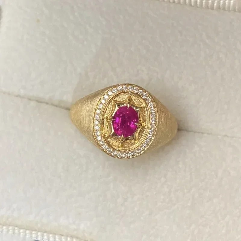 Vintage Gold & Ruby Oval Centerpiece Adjustable Ring-EllyBoutique
