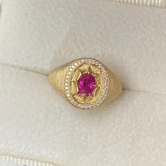 Vintage Gold & Ruby Oval Centerpiece Adjustable Ring-EllyBoutique