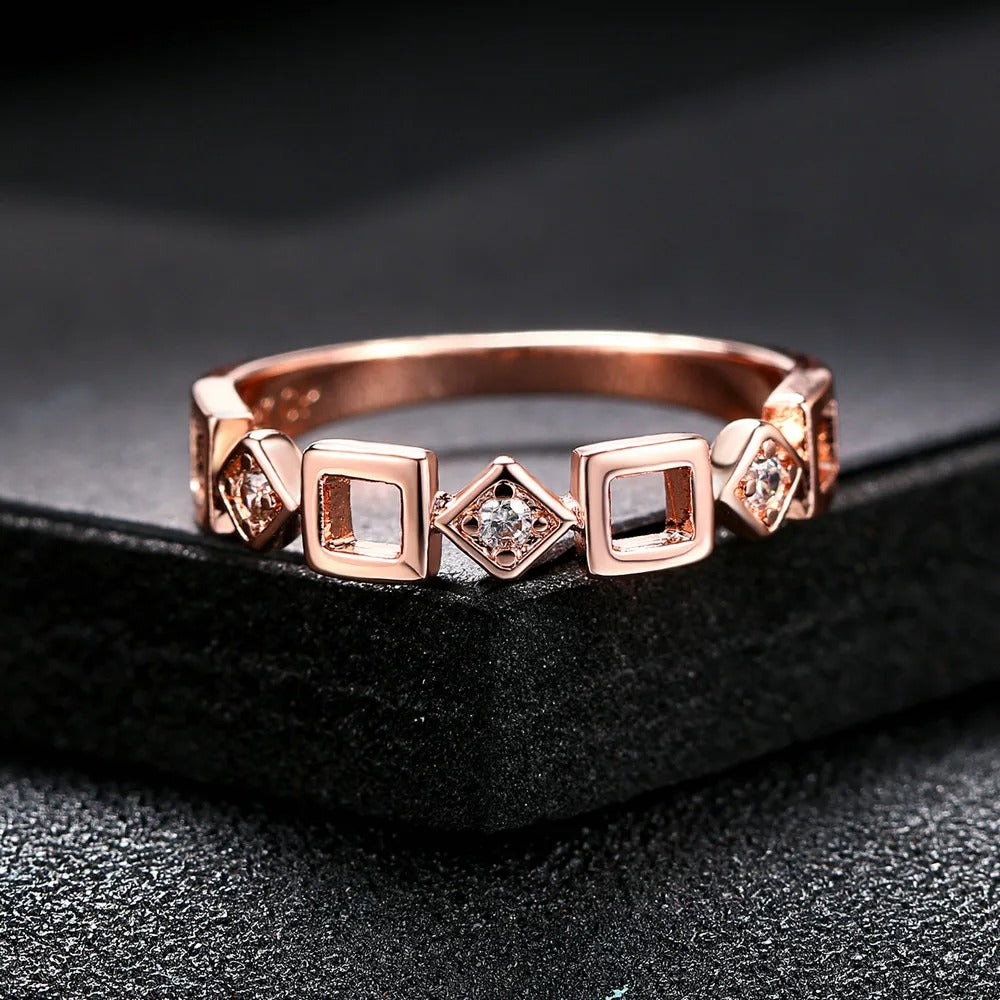 Vintage Rose Gold Unique Geometric Crystal Design Ring-EllyBoutique