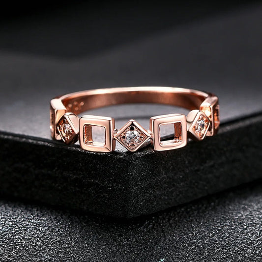 Vintage Rose Gold Unique Geometric Crystal Design Ring-EllyBoutique
