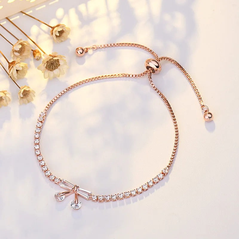 Classic Rose Gold Crystal Bow Adjustable Bracelet-EllyBoutique