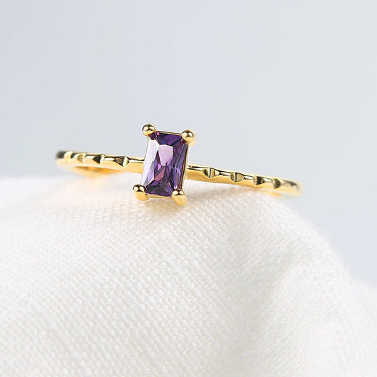 Gold Vibrant Purple Gem & Geometric Design Ring-EllyBoutique