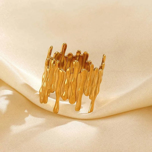 Vintage Gold Drip Flowing Sculpted Open Ring-EllyBoutique