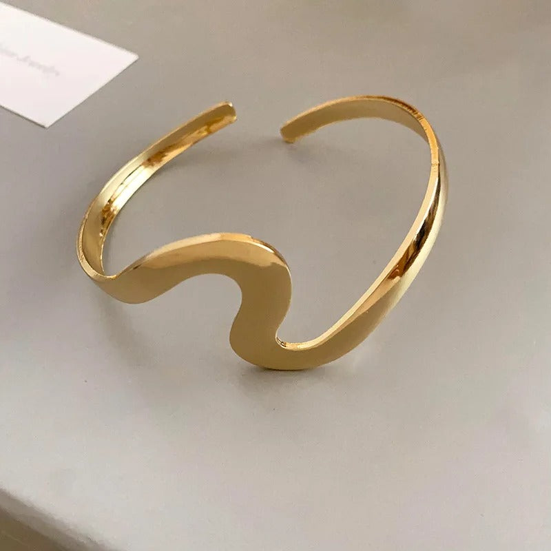 Classic Gold Wave Cuff Open Bracelet-EllyBoutique