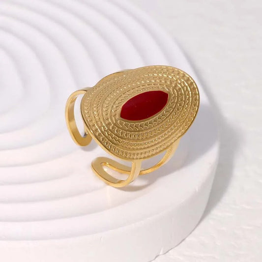 Classic Gold & Red Stone Versatile Adjustable Ring-EllyBoutique