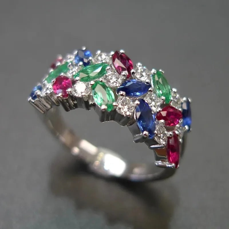 Vintage Dazzling Multi-Stone Colorful Ring-EllyBoutique