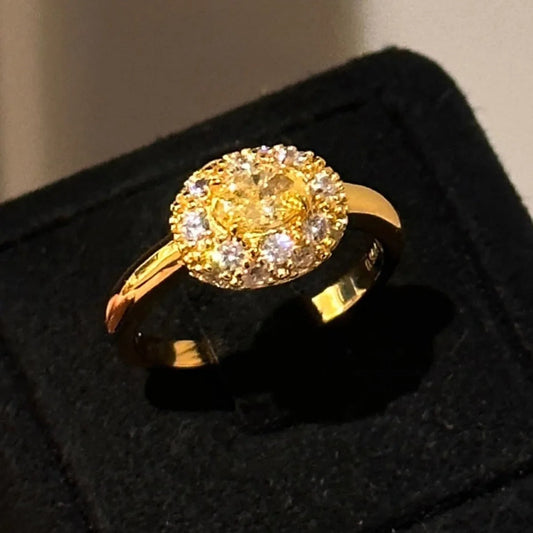Classic Vintage Gold & Yellow Oval Gemstone Adjustable Ring-EllyBoutique