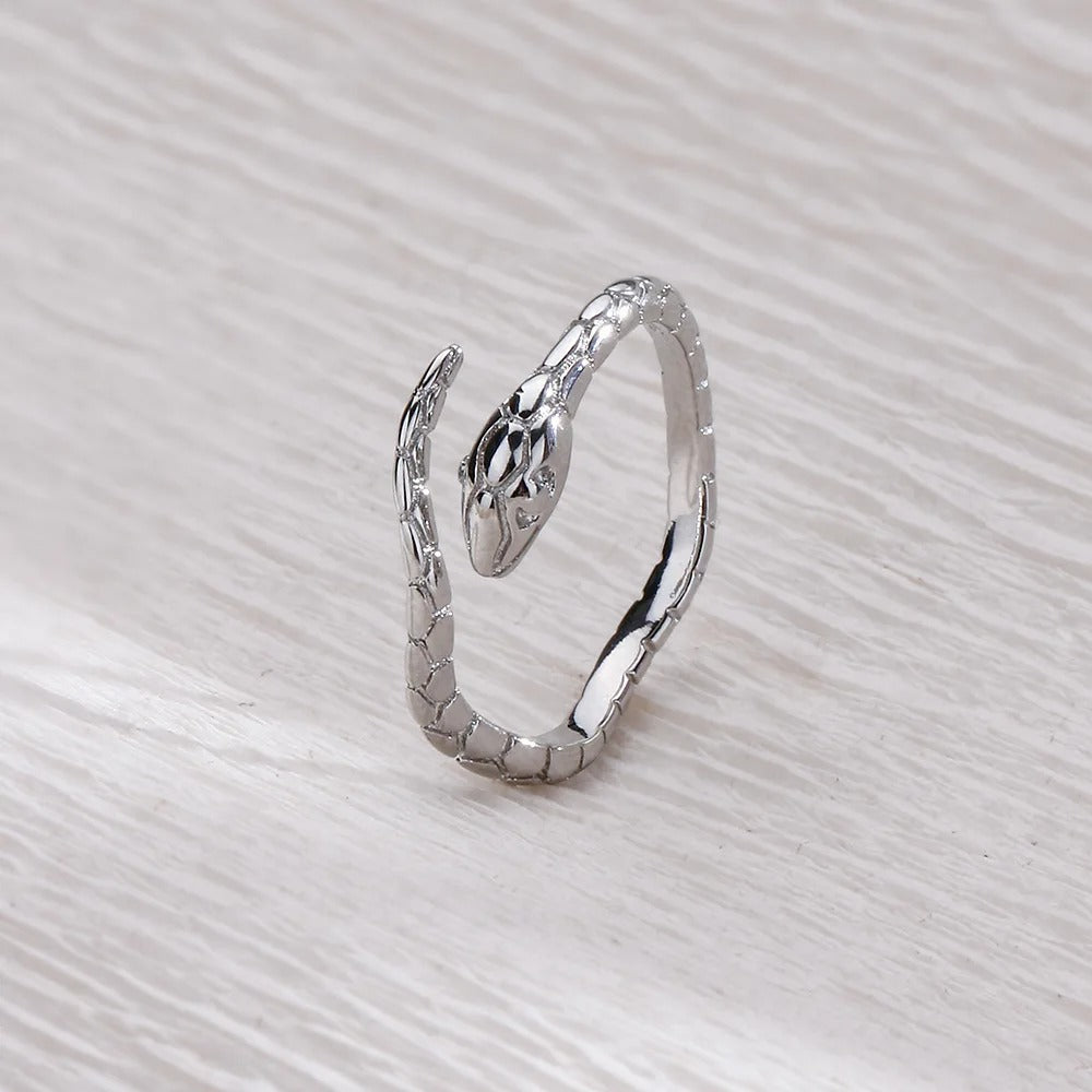 Timeless Silver Serpent Design Adjustable Ring-EllyBoutique