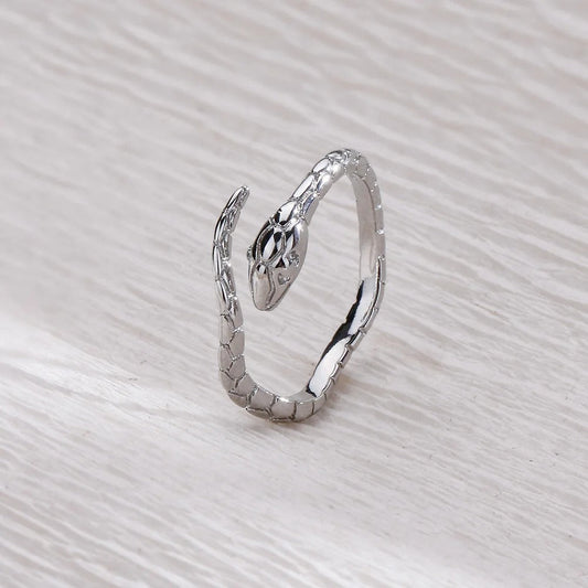 Timeless Silver Serpent Design Adjustable Ring-EllyBoutique