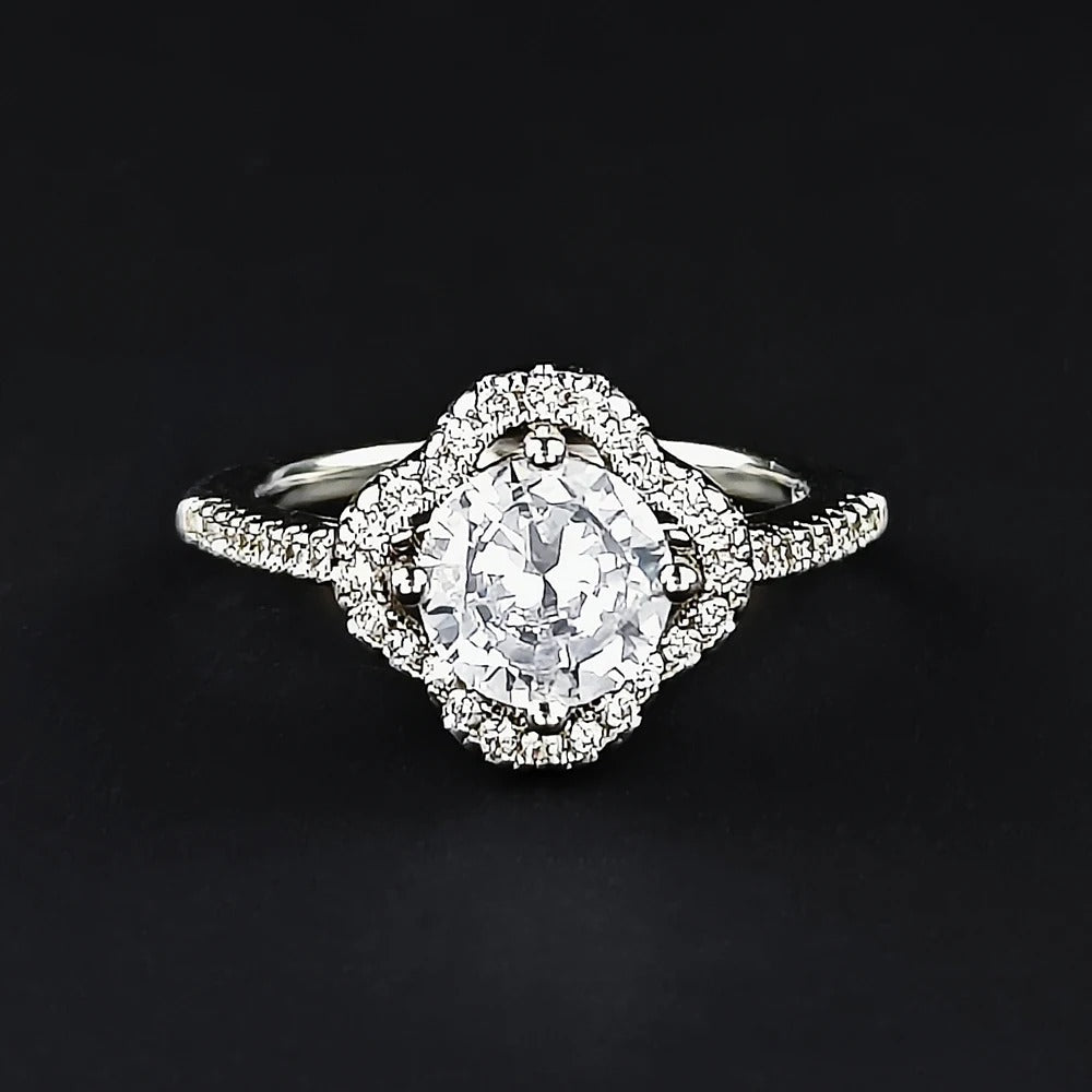 Vintage Silver & Floral Gemstone Diamond Ring-EllyBoutique