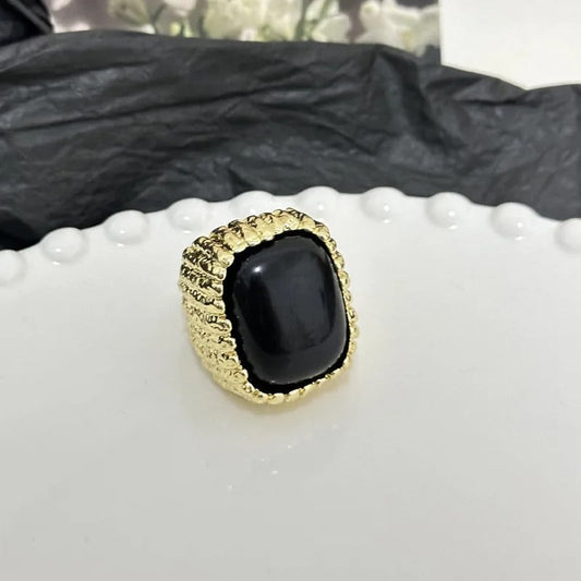 Vintage Gold Black Stone Adjustable Ring-EllyBoutique