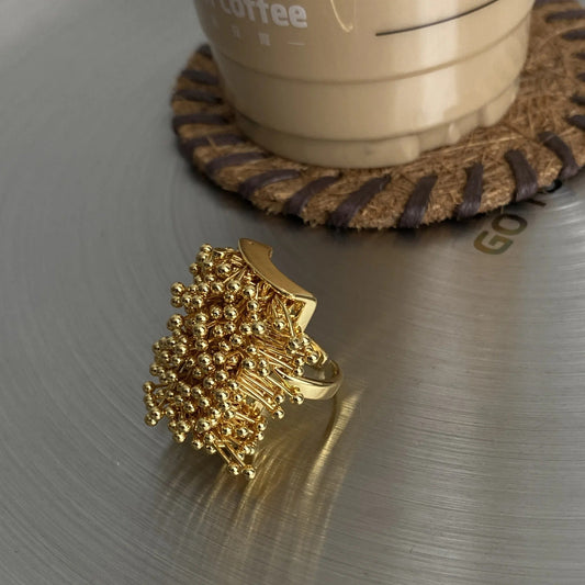 Gold Bold Ball-Studded Cluster Adjustable Ring-EllyBoutique