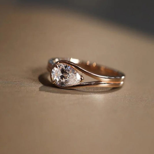 Timeless Rose Gold & Pear-Shaped Solitaire Adjustable Ring-EllyBoutique