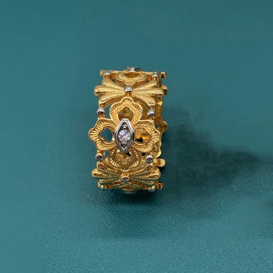 Classic Gold & Silver Marquise Floral Adjustable Ring-EllyBoutique