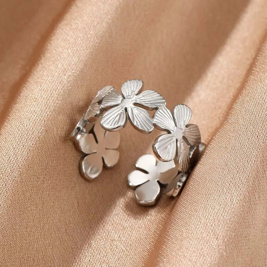 Vintage Silver Floral Pattern Open Ring-EllyBoutique
