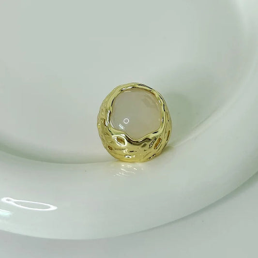 Gold & Soft Beige Stone Textured Band Adjustable Ring-EllyBoutique