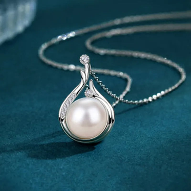 Vintage Silver Teardrop Pearl Necklace-EllyBoutique