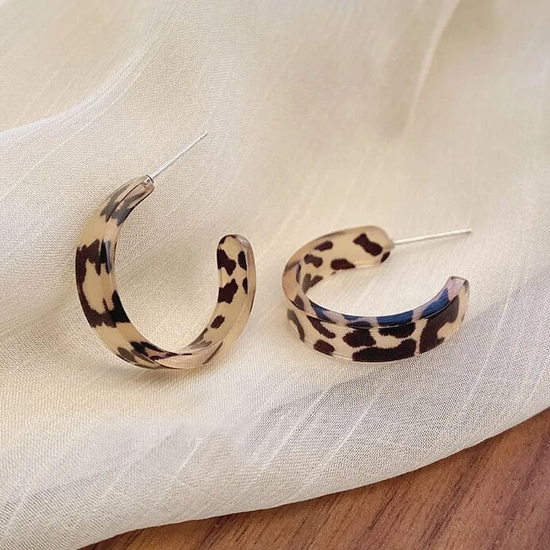 Vintage Leopard Print Hoop Stud Earrings-EllyBoutique