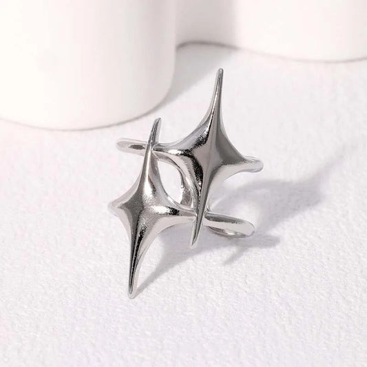 Silver Star-Shaped Sculptural Adjustable Ring-EllyBoutique