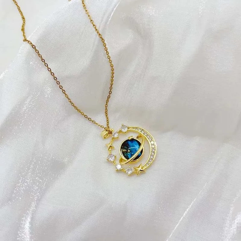 Gold Dream Starry Sky Planet Pendant Necklace-EllyBoutique
