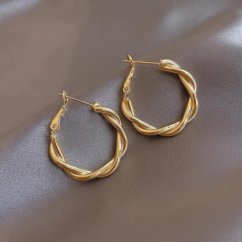 Classic Gold & Twisted Circle Earrings-EllyBoutique