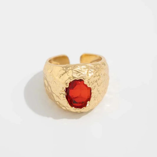 Gold Red Jewel Center Adjustable Ring-EllyBoutique
