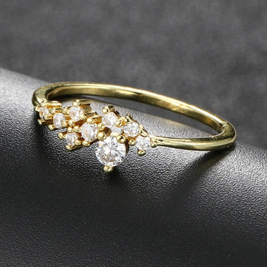Vintage Gold Glittering Stone Cluster & Sleek Band Ring-EllyBoutique